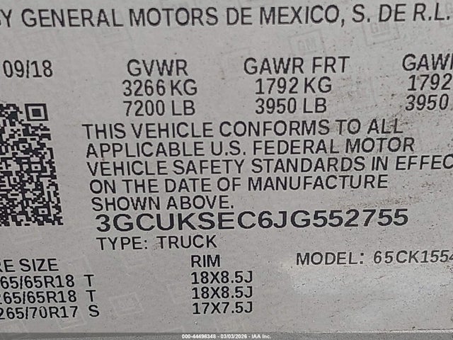3GCUKSEC6JG552755 Chevrolet Silverado 1500 1lz