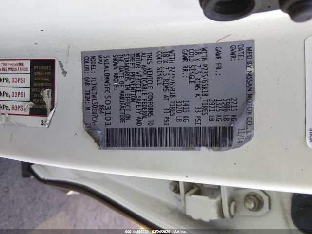 Продажа на аукционе авто 2015 Infiniti Qx60, vin: 5N1AL0MM5FC503101, номер лота: 44496380