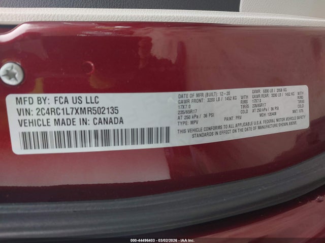 Продаж на аукціоні авто 2021 Chrysler Pacifica Hybrid Touring L, vin: 2C4RC1L7XMR502135, номер лоту: 44496403