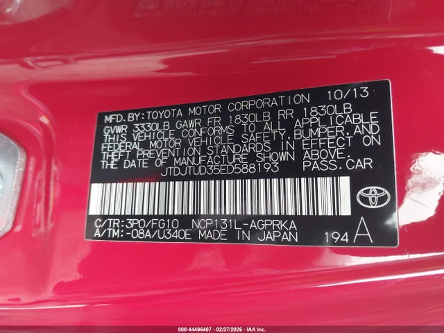 JTDJTUD35ED588193 Toyota Yaris L (tmc/cbu Plant)