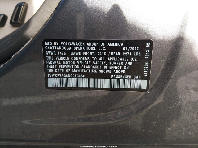 Продаж на аукціоні авто 2013 Volkswagen Passat 2.5l Sel Premium, vin: 1VWCP7A38DC013350, номер лоту: 44496449
