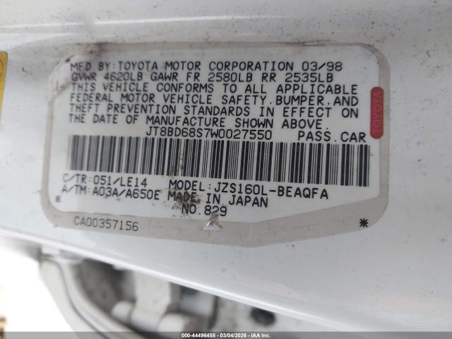 Продаж на аукціоні авто 1998 Lexus Gs 300, vin: JT8BD68S7W0027550, номер лоту: 44496458