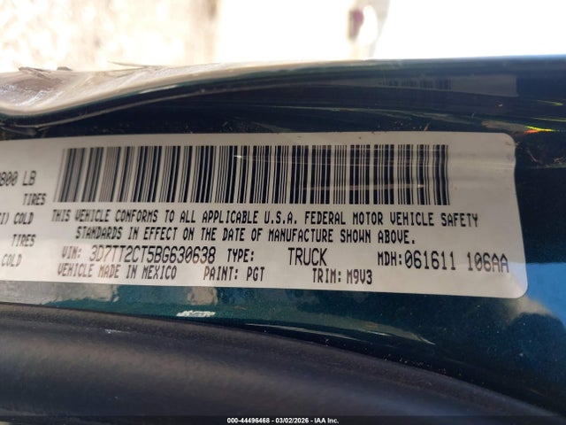 44496468 :رقم المزاد ، 3D7TT2CT5BG630638 vin ، 2011 Ram Ram 2500 Slt مزاد بيع