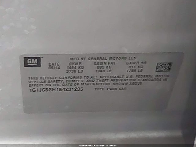 1G1JC5SH1E4231235 Chevrolet Sonic Lt Auto