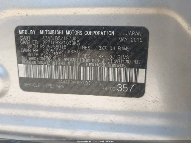 Aukcja sprzedaży 2019 Mitsubishi Outlander Sport 2.0 Es, vin: JA4AP3AU9KU031515, numer aukcji: 44496493