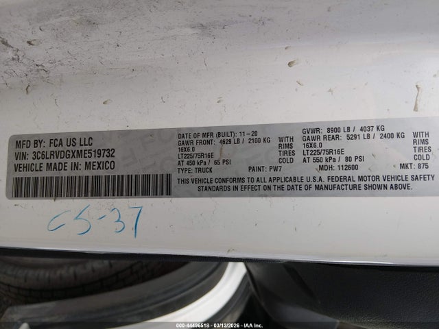 Aukcja sprzedaży 2021 Ram Promaster 2500, vin: 3C6LRVDGXME519732, numer aukcji: 44496518