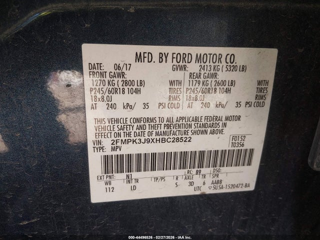 Ford EDGE SEL 2017 2FMPK3J9XHBC28522 Image 9