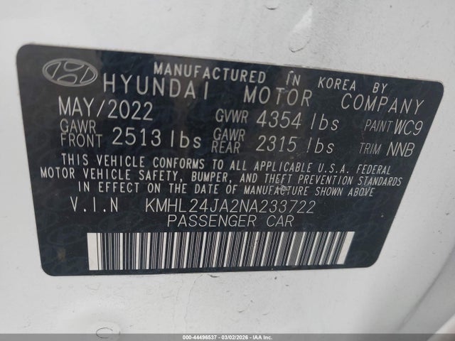 Aukcja sprzedaży 2022 Hyundai Sonata Se, vin: KMHL24JA2NA233722, numer aukcji: 44496537