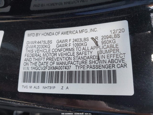 1HGCV2F3XMA007437 Honda Accord Sport 2.0t