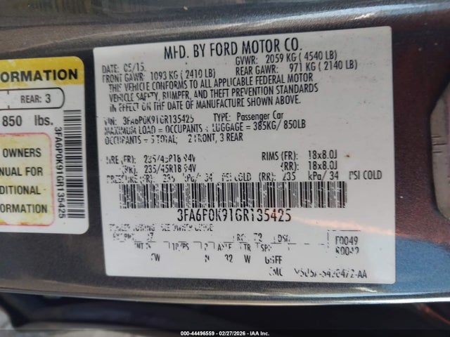 Ford Fusion Titanium 2016 3FA6P0K91GR135425 Image 9