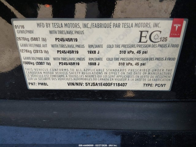 2016 TESLA MODEL S 5YJSA1E40GF118407 Photo 8