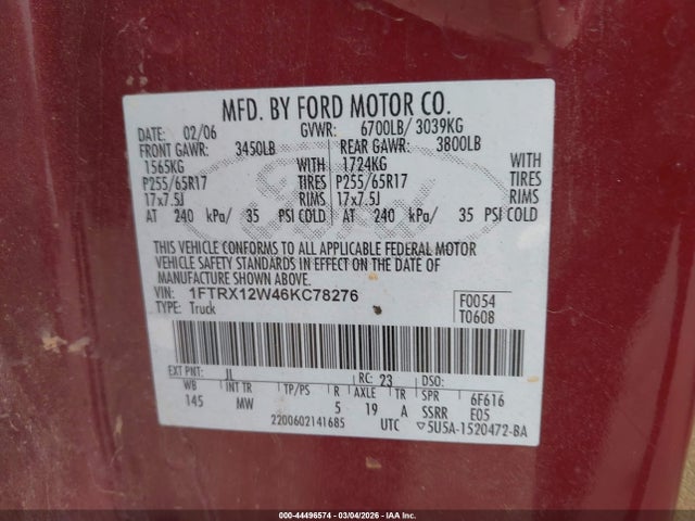 2006 FORD F-150 1FTRX12W46KC78276 Photo 8