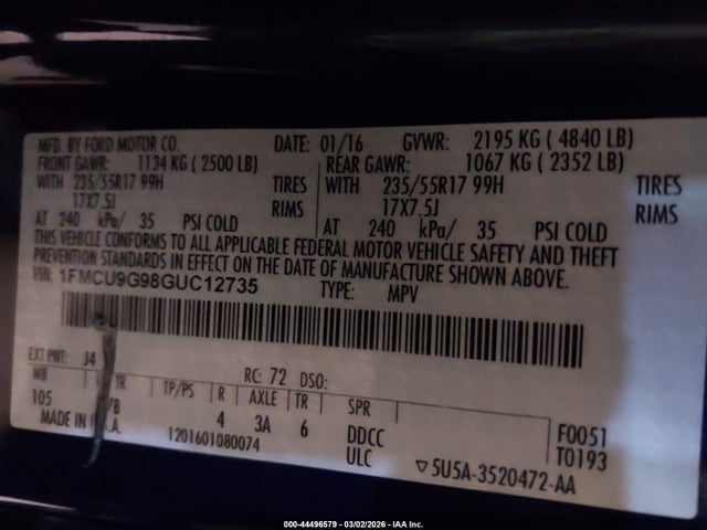 1FMCU9G98GUC12735 Ford ESCAPE SE