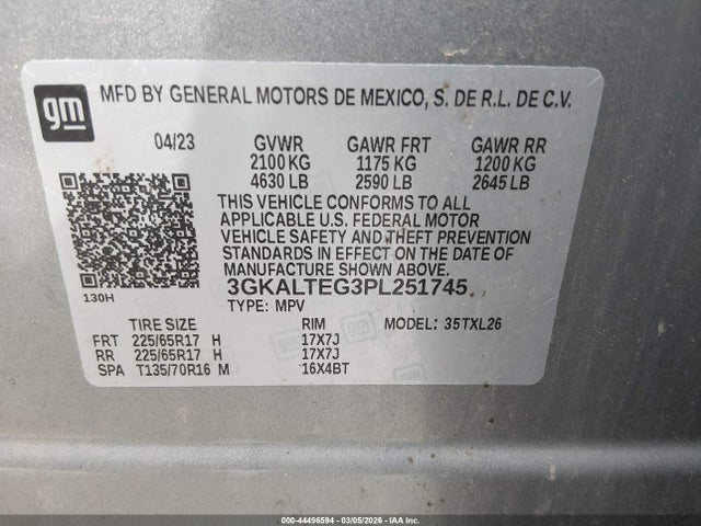 2023 Gmc Terrain Awd Sle მანქანა იყიდება აუქციონზე, vin: 3GKALTEG3PL251745, აუქციონის ნომერი: 44496594