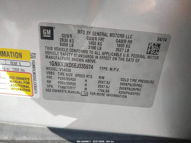 Chevrolet Traverse Ltz 2014 1GNKVJKD5EJ335974 Image 9