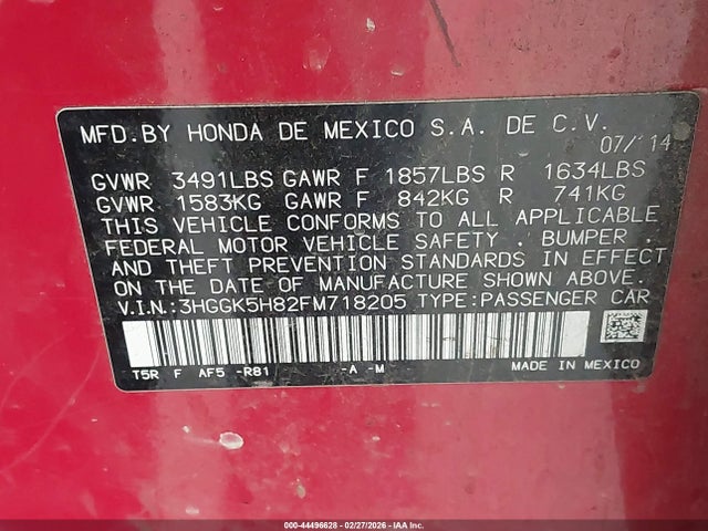 3HGGK5H82FM718205 Honda Fit Ex/ex-l