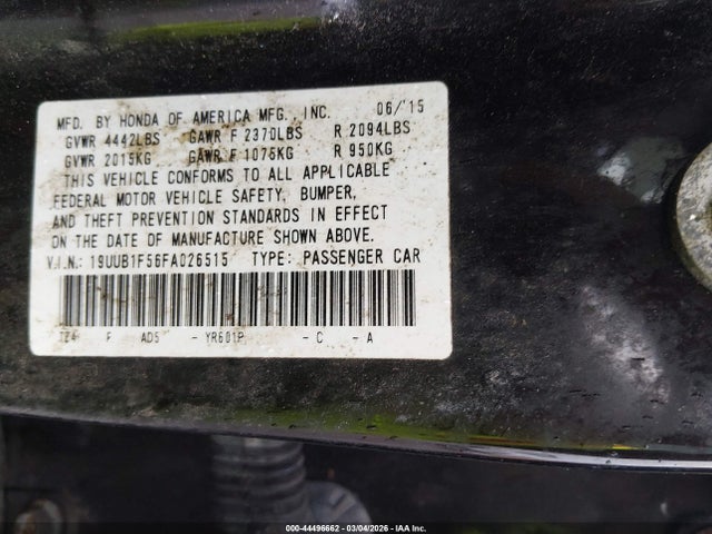 44496662 :رقم المزاد ، 19UUB1F56FA026515 vin ، 2015 Acura Tlx Tech مزاد بيع