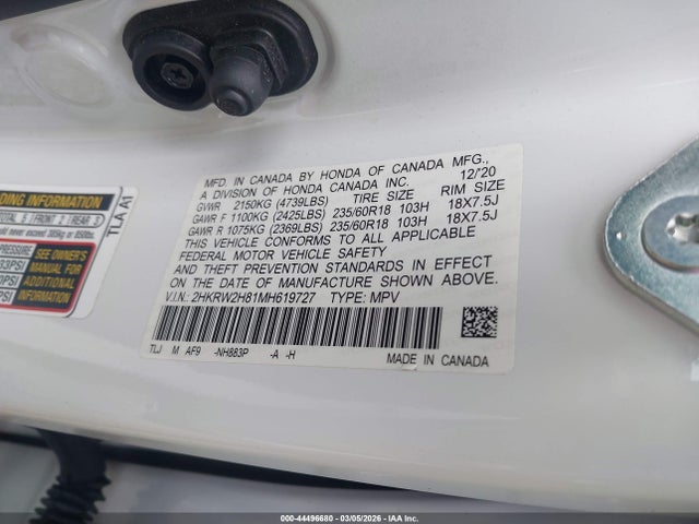 2HKRW2H81MH619727 Honda Cr-v Awd Ex-l