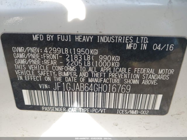 JF1GJAB64GH016769 Subaru Impreza 2.0i Premium