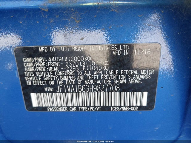 JF1VA1B63H9827708 Subaru WRX