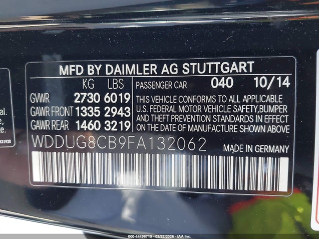 44496719 :رقم المزاد ، WDDUG8CB9FA132062 vin ، 2015 Mercedes-benz S 550 مزاد بيع