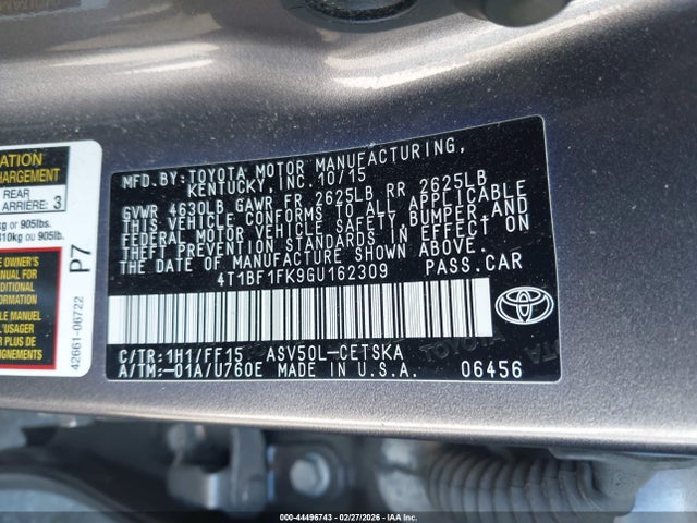 Toyota CAMRY SE 2016 4T1BF1FK9GU162309 Image 9