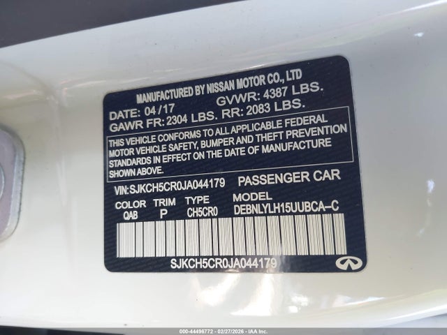 Aukcja sprzedaży 2018 Infiniti Qx30 Premium, vin: SJKCH5CR0JA044179, numer aukcji: 44496772