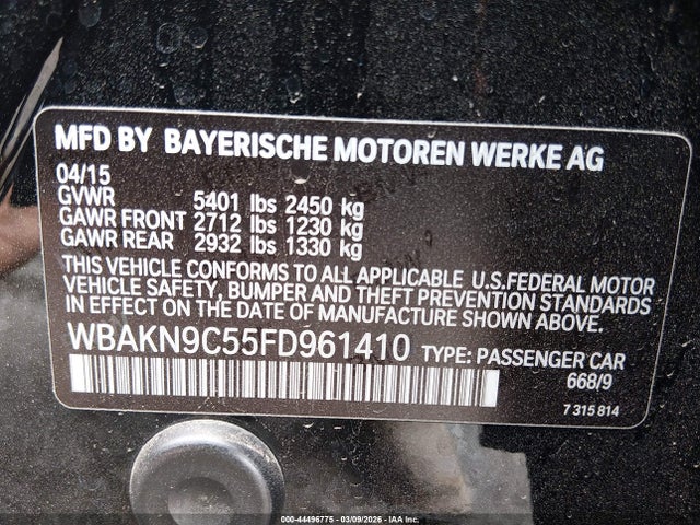 2015 BMW 550I WBAKN9C55FD961410 Photo 8