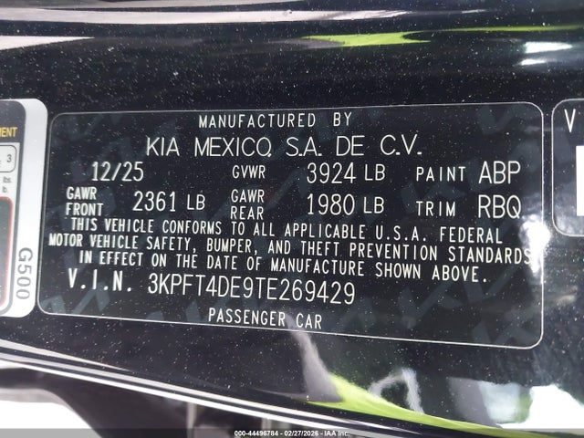 Продажа на аукционе авто 2026 Kia K4 Lxs, vin: 3KPFT4DE9TE269429, номер лота: 44496784