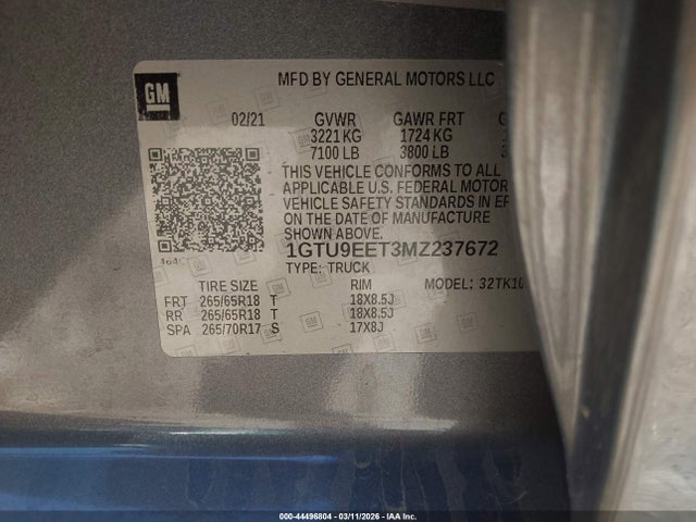 1GTU9EET3MZ237672 GMC Sierra 1500 4wd Short Box At4