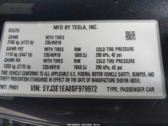 2025 TESLA MODEL 3 5YJ3E1EA8SF979972 Photo 8