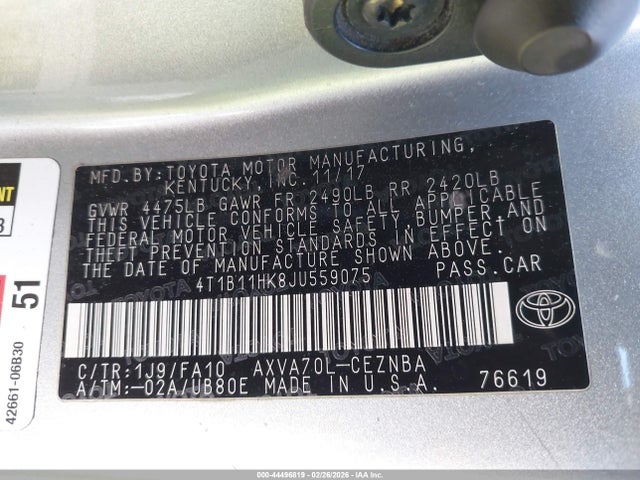 4T1B11HK8JU559075 Toyota CAMRY LE