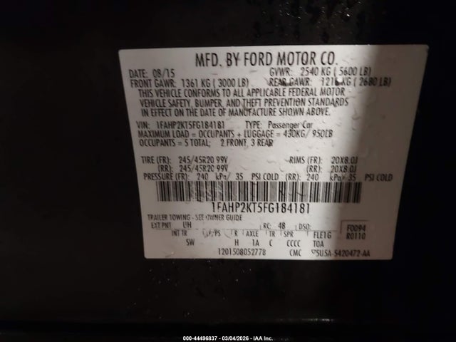 1FAHP2KT5FG184181 Ford TAURUS SHO