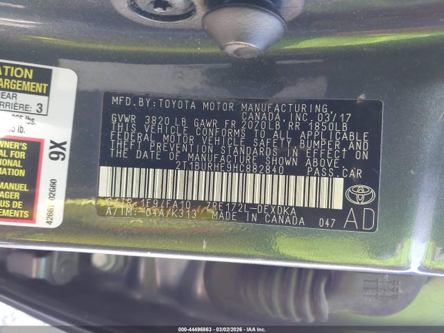 2T1BURHE9HC882840 Toyota COROLLA L