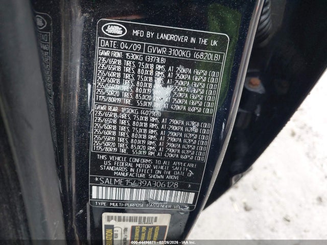 2009 LAND ROVER RANGE ROVER SALME15439A306128 Photo 8