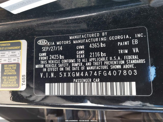 5XXGM4A74FG407803 KIA Optima Lx