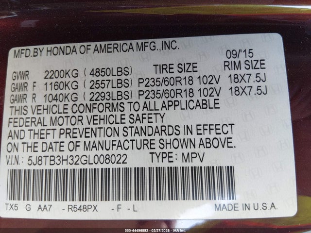 Aukcja sprzedaży 2016 Acura Rdx Acurawatch Plus Pkg, vin: 5J8TB3H32GL008022, numer aukcji: 44496892