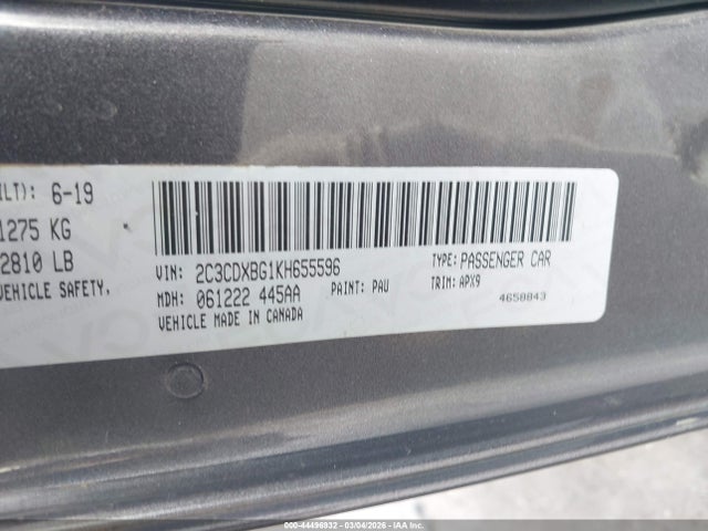 Aukcja sprzedaży 2019 Dodge Charger Sxt Rwd, vin: 2C3CDXBG1KH655596, numer aukcji: 44496932