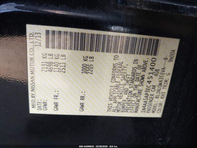 Nissan Maxima 3.5 S 2014 1N4AA5AP3EC451400 Image 9