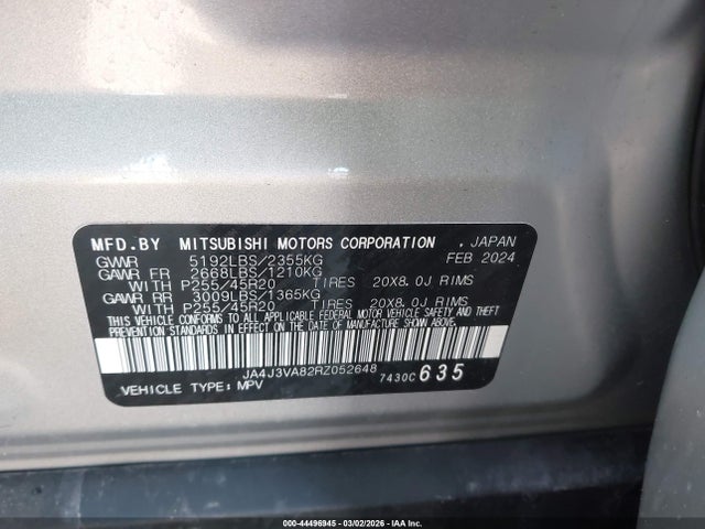 Продаж на аукціоні авто 2024 Mitsubishi Outlander Se 2.5 2wd, vin: JA4J3VA82RZ052648, номер лоту: 44496945