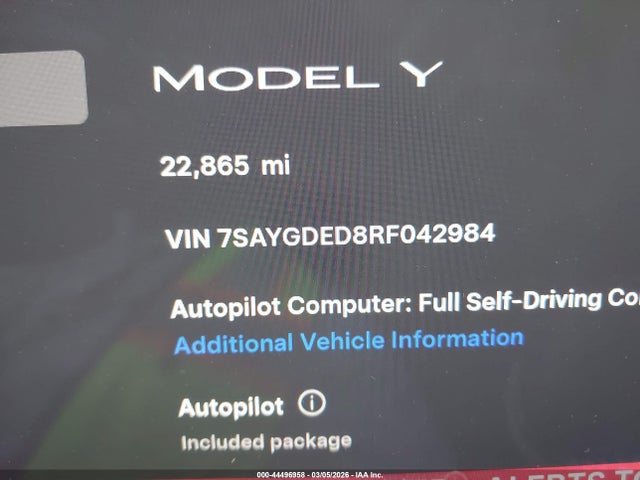 Продажа на аукционе авто 2024 Tesla Model Y Long Range Single Motor Rear-wheel Drive/rwd, vin: 7SAYGDED8RF042984, номер лота: 44496958