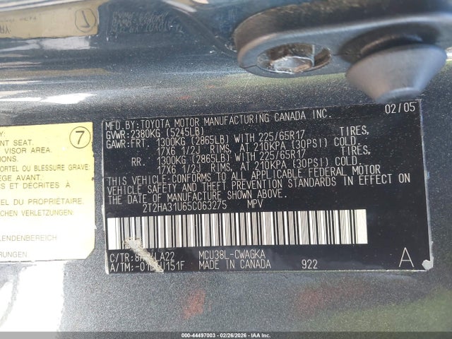 Продажа на аукционе авто 2005 Lexus Rx 330, vin: 2T2HA31U65C063275, номер лота: 44497003