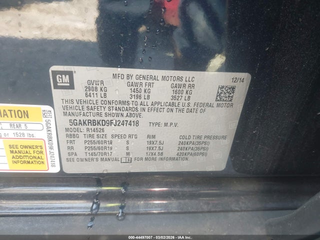 Продажа на аукционе авто 2015 Buick Enclave Leather, vin: 5GAKRBKD9FJ247418, номер лота: 44497007