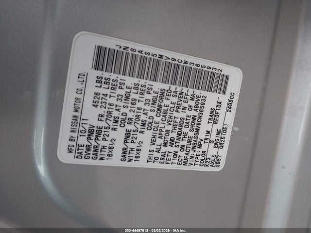 Aukcja sprzedaży 2012 Nissan Rogue S, vin: JN8AS5MV9CW365932, numer aukcji: 44497013