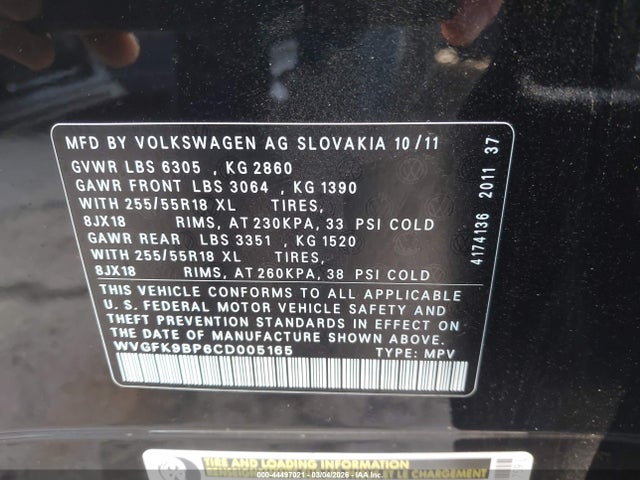 Продаж на аукціоні авто 2012 Volkswagen Touareg Tdi Sport, vin: WVGFK9BP6CD005165, номер лоту: 44497021