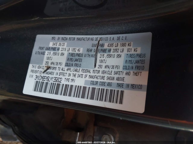 44497063 :رقم المزاد ، 3MVDMBEM9LM139802 vin ، 2020 Mazda Cx-30 Premium Package مزاد بيع