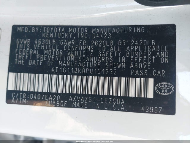 4T1G11BK0PU101232 Toyota Camry Se Awd