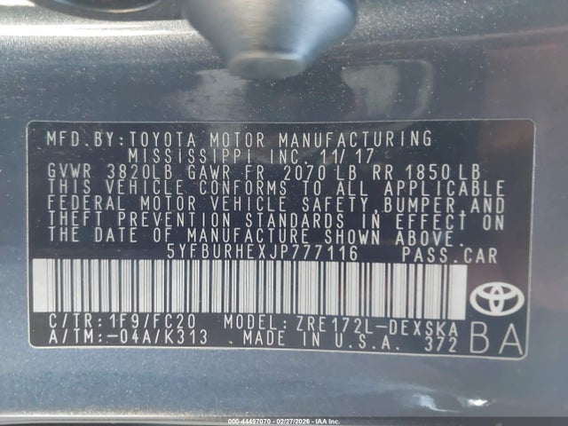 Toyota COROLLA SE 2018 5YFBURHEXJP777116 Image 9