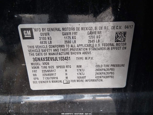 3GNAXSEV9JL103431 Chevrolet EQUINOX LT