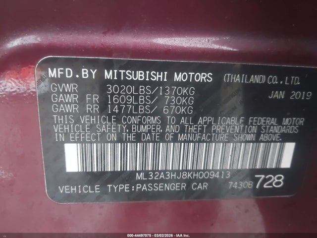 Aukcja sprzedaży 2019 Mitsubishi Mirage Es, vin: ML32A3HJ8KH009413, numer aukcji: 44497075